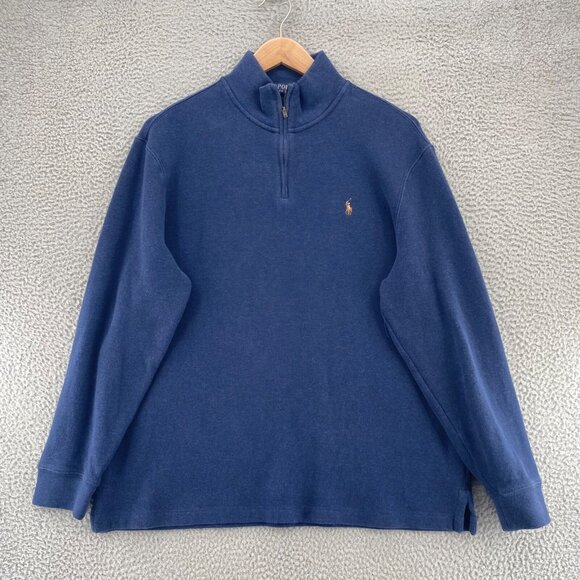 Polo Ralph Lauren Sweater Men Extra Large Navy 1/4 Zip Mock Neck Everyday Casual - Picture 1 of 11